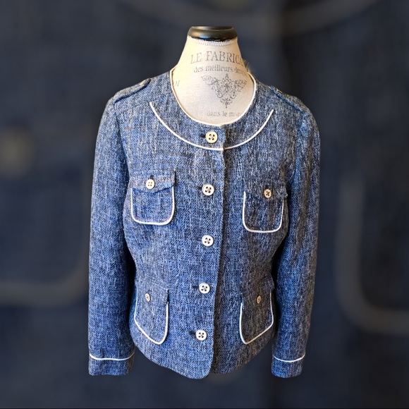 Cache Wool Blend Blue Tweed Four Pocket Jacket 14 - Picture 10 of 16